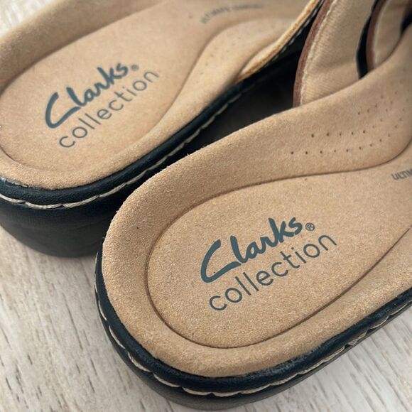 Clarks Leather Adjustable Slip On Sandals Sz 7 M NWOB Metallic Pewter - Picture 7 of 8